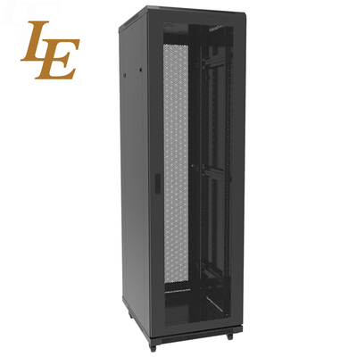 19" Floor Standing SPCC Black Vented Server Rack Data Center IT Cabinet Perforated Door