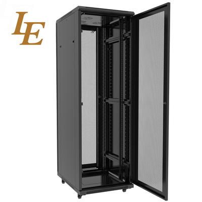 19" Floor Standing SPCC Black Vented Server Rack Data Center IT Cabinet Perforated Door