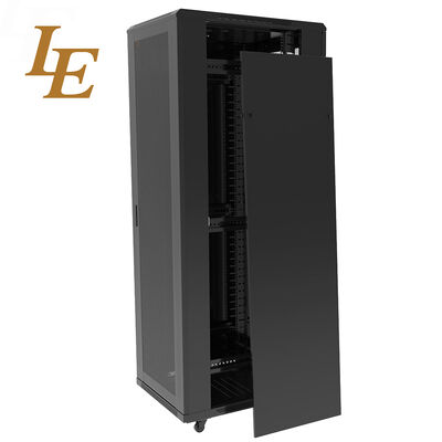 19" 42U 600mm 800mm Width Rack Cabinet Stand Alone RAL9004 Black High Ventilation Server Rack Data Center IT Cabinet Perforated Door Dual Open Door with Handle Lock