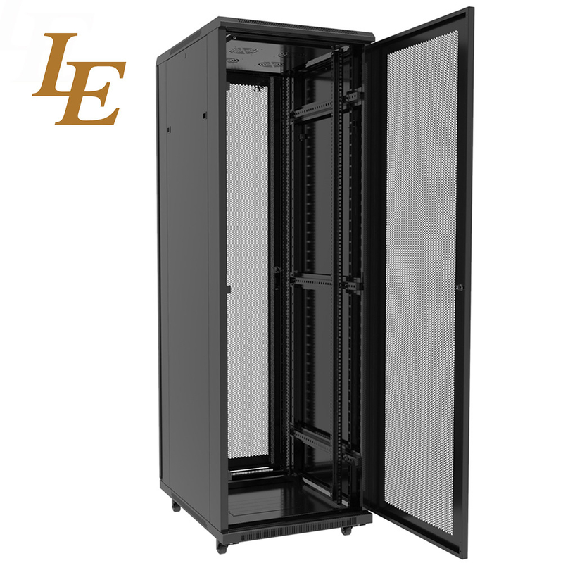 19" Floor Standing SPCC Black Vented Server Rack Data Center IT Cabinet Perforated Door