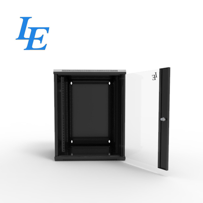 19 polegadas padrão 6U 9U 600x550mm 600x600mm dupla secção de dobradiça tipo RAL9004 Cabinet de parede montado em preto com porta da frente de vidro temperado e painéis laterais removíveis