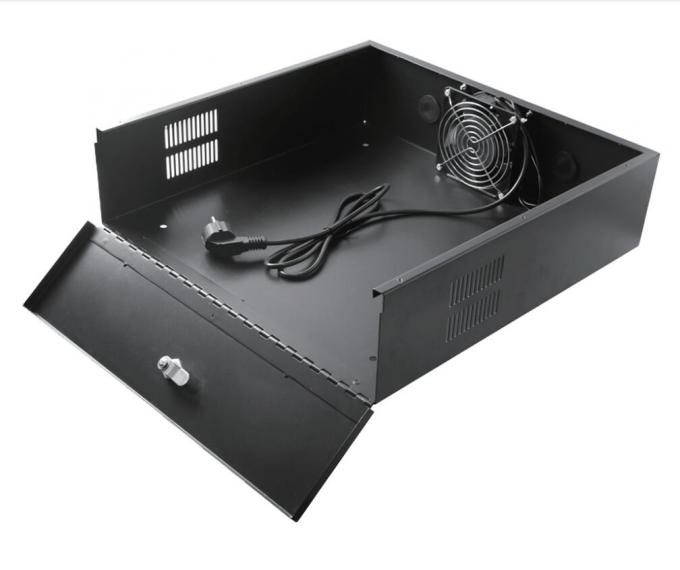 Caixa de bloqueio de DVR de metal de 18"x18"x5" com ventilador de resfriamento para DVRs e NVRs MDVR Caixa de aço IP20 RAL7035 Cinza RAL9004 RAL9005 Caixa de metal preta 3