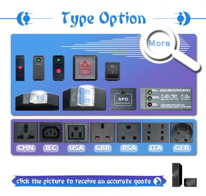 19 polegadas de alumínio preto IEC Tipo 6 vias 8 tomadas C13 C14 Unidade de distribuição de energia 16Amp/32Amp Com conector de comando disponível IEC320 Smart Socket PDU 3