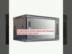 Armário de rede de montagem na parede 6U com porta de vidro temperado para fácil acesso